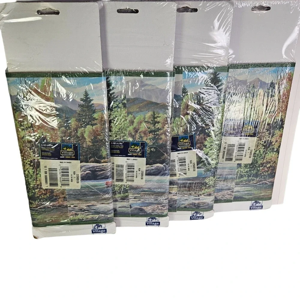 Wallpaper Border Fishing Canoe Mountain Stream Scenery Fisherman Wall Decor New